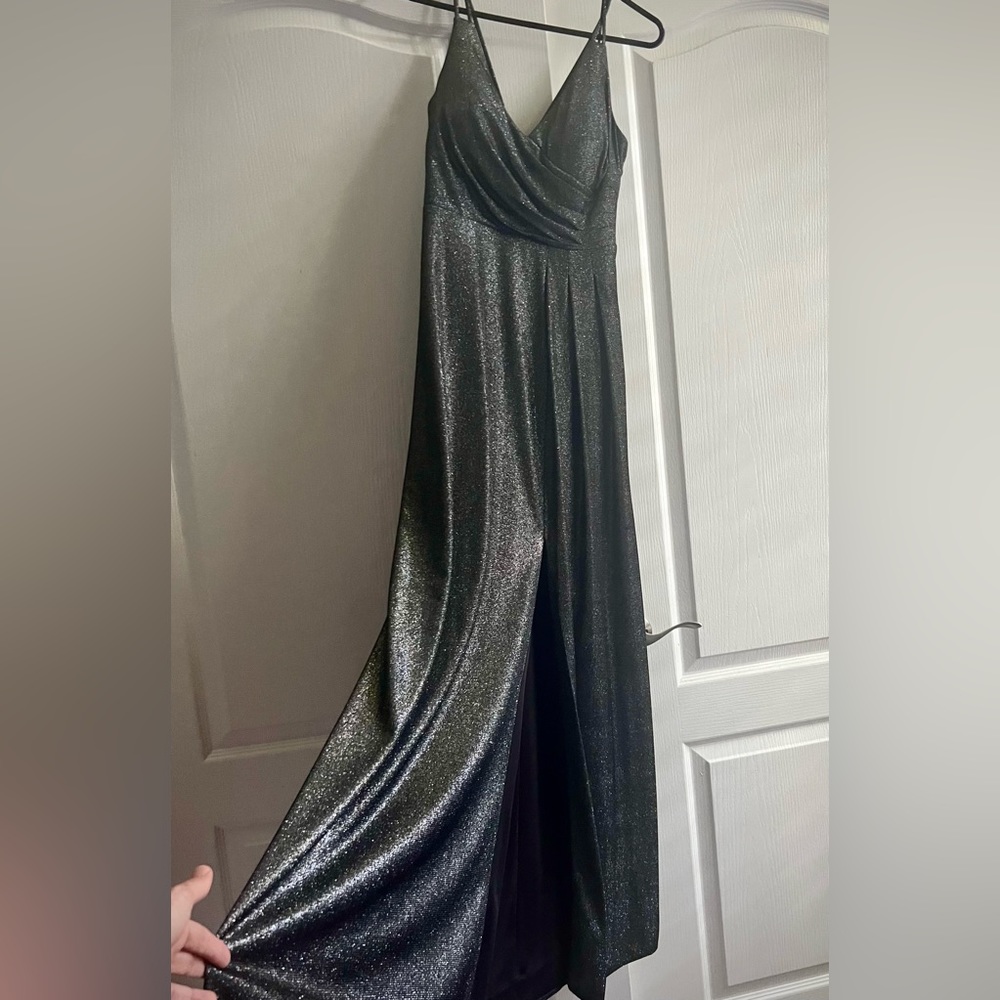 Ladies Evening Sparkly Maxi Dress with left leg slit